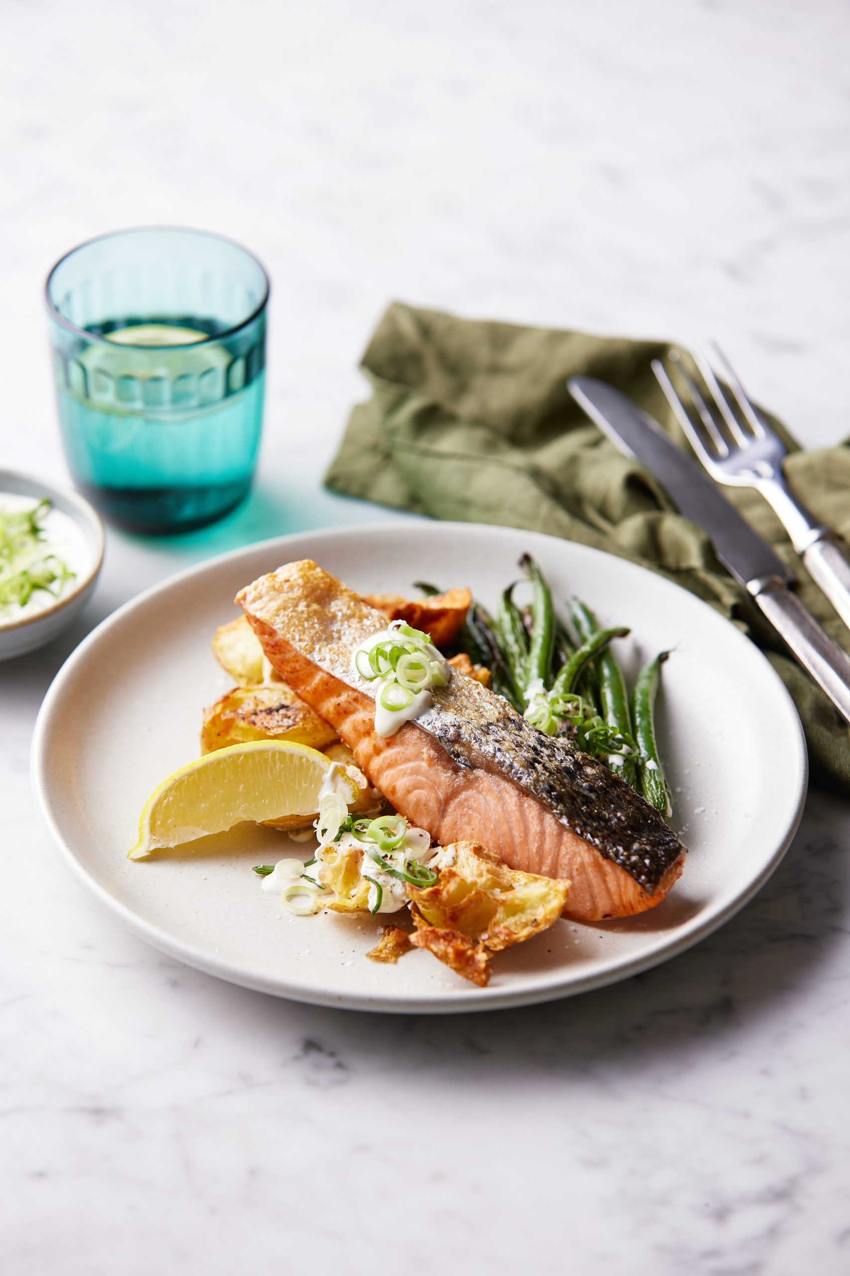 Airfryer Crispy Skin Huon Salmon with Smashed Potatoes - Huon Aqua